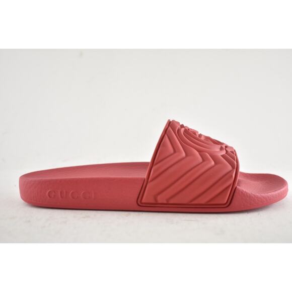 Gucci Deep Coral Red Rubber Quilted GG Logo Flat Pool Slide Slip On Sandal 36 - Picture 2 of 13
